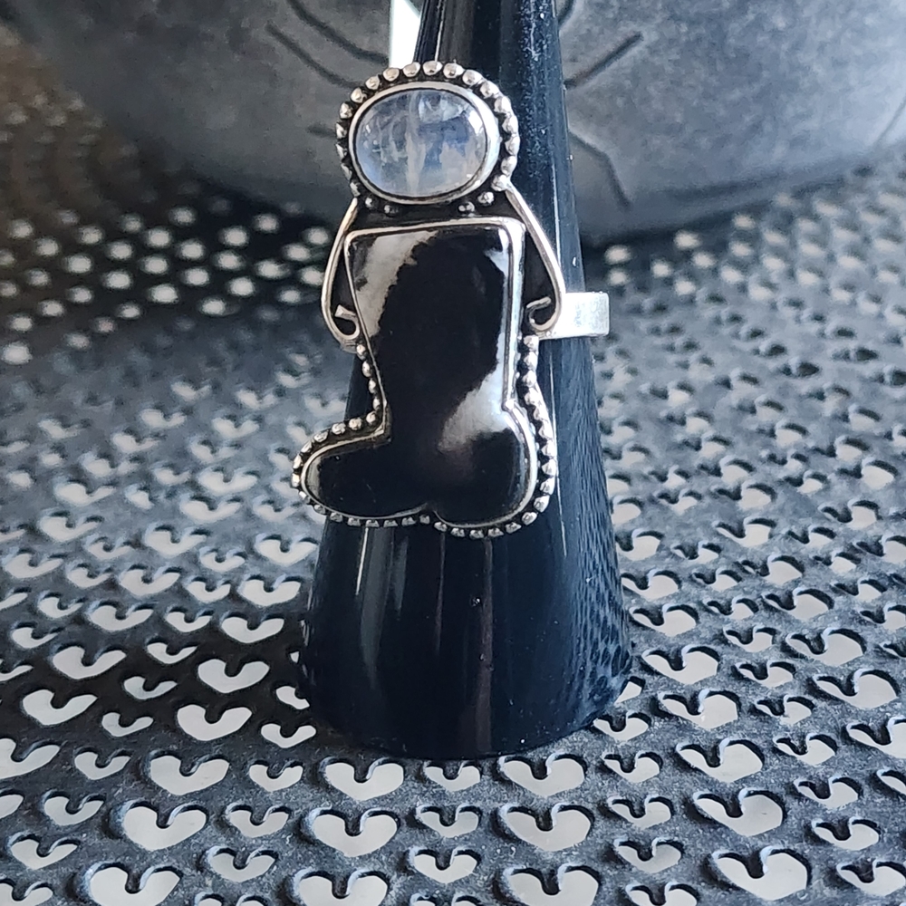 925 Silver Zebra Jasper with Moonstone Ring
